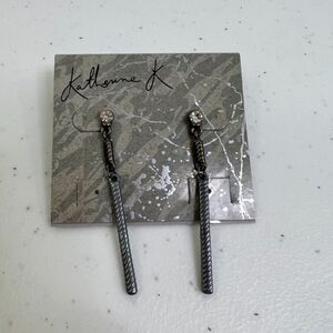 Katherine K Earrings‎ Drop Gray Rhinestone Textured Dangle Long  New